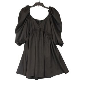 In The Style Women's Short Puff Sleeve Dress Black Size 8 V-Neck